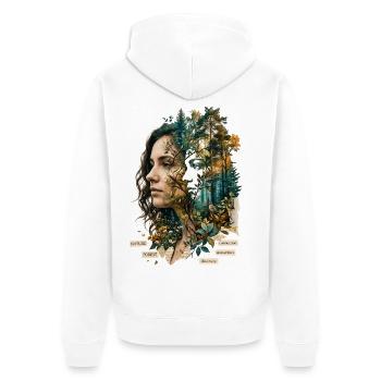 Waldporträt: Eine Verbindung zur Natur - Unisex Premium Bio Zip Hoodie - Weiß - Hinten - Thijin (182cm)