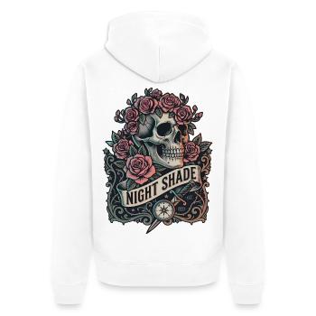 Nachtschatten-Schädel mit Nachtrosen - Unisex Premium Bio Zip Hoodie - Weiß - Hinten - Thijin (182cm)