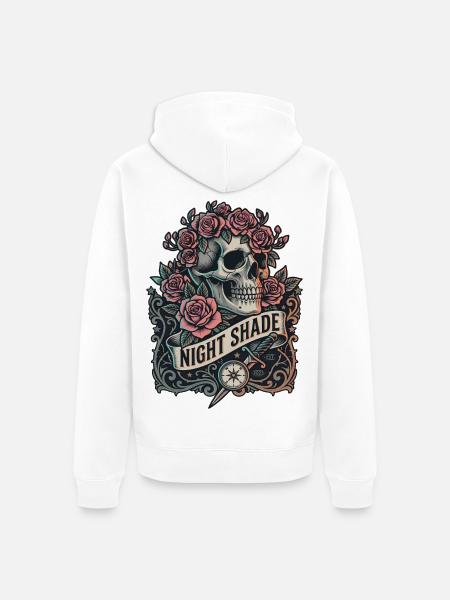 Nachtschatten-Schädel mit Nachtrosen - Unisex Premium Bio Zip Hoodie - Weiß