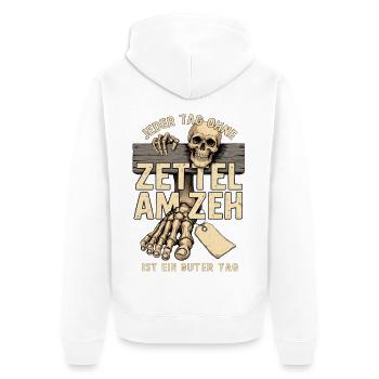 Zettel am Zeh Totenkopf Motiv - Unisex Premium Bio Zip Hoodie - Weiß - Hinten - Thijin (182cm)
