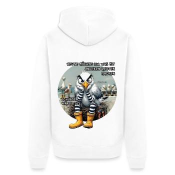 Böse Möwen - Leute schubsen - Unisex Premium Bio Zip Hoodie - Weiß - Hinten - Thijin (182cm)