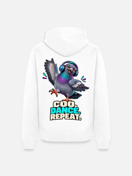 Party Pigeon – Coo. Dance. Repeat. - Unisex Premium Bio Zip Hoodie - Weiß