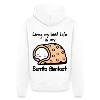 Mein bestes Leben in einer Burrito-Decke - Burrito - Unisex Premium Bio Zip Hoodie - Weiß - Hinten - Thijin (182cm)