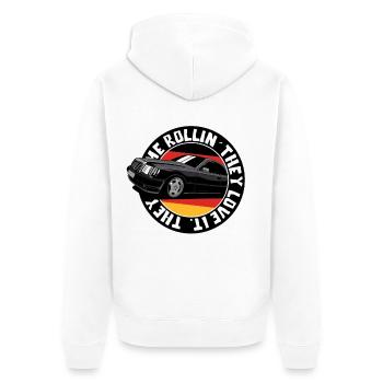 Sie sehen mich in meinem Auto fahren - Unisex Premium Bio Zip Hoodie - Weiß - Hinten - Thijin (182cm)