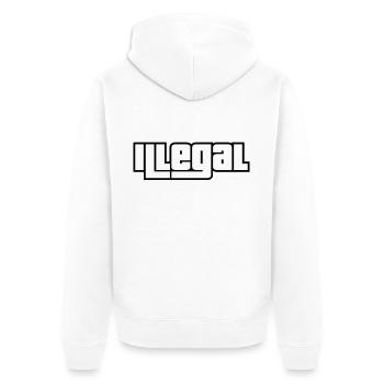 Illegal Blockschrift Design in Weiß - Unisex Premium Bio Zip Hoodie - Weiß - Hinten - Thijin (182cm)