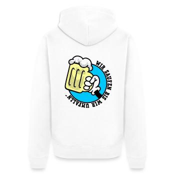 Wir saufen bis wir umfallen - Party und Bier - Unisex Premium Bio Zip Hoodie - Weiß - Hinten - Thijin (182cm)