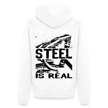 Rennrad Keirin Fixie. Stahl ist echt - Unisex Premium Bio Zip Hoodie - Weiß - Hinten - Thijin (182cm)