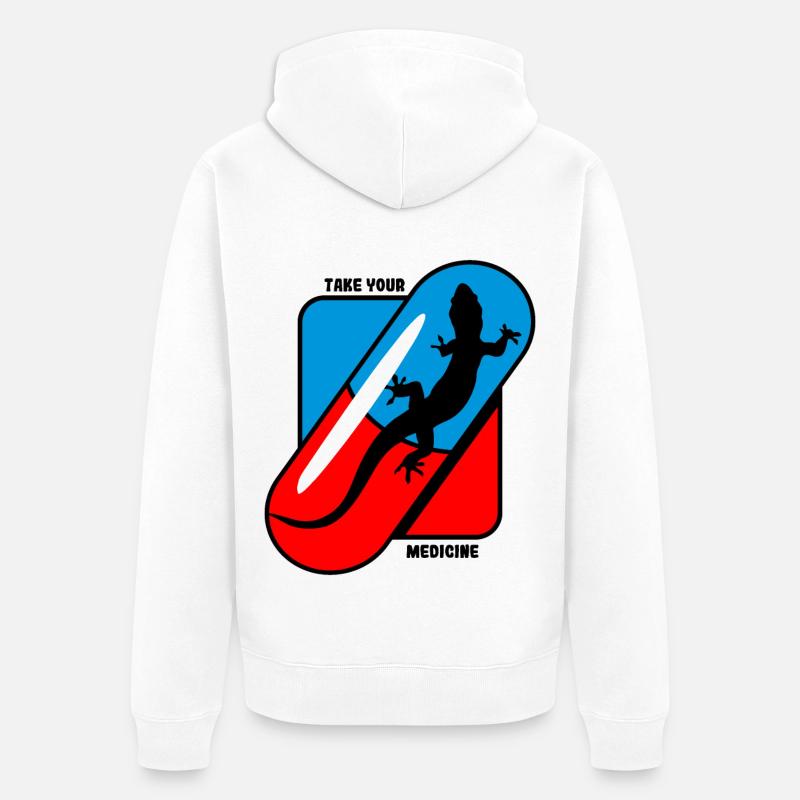Prenez vos médicaments - Geckos - Veste à capuche bio Premium Unisexe - blanc