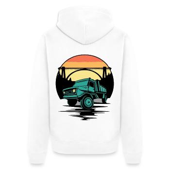 Sonnenuntergang eine Brücke und ein LKW - Unisex Premium Bio Zip Hoodie - Weiß - Hinten - Thijin (182cm)