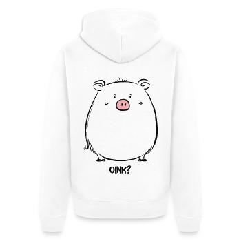Cartoon Oink Schwein - Unisex Premium Bio Zip Hoodie - Weiß - Hinten - Thijin (182cm)
