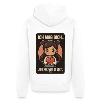 Ich mag dich – wenn du gehst! - Unisex Premium Bio Zip Hoodie - Weiß - Hinten - Thijin (182cm)