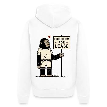 Freiheit zu vermieten – Affe mit Schild - Unisex Premium Bio Zip Hoodie - Weiß - Hinten - Thijin (182cm)