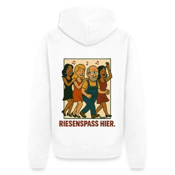 Peter Lustlos auf Bürofeier – Riesenspaß - Unisex Premium Bio Zip Hoodie - Weiß - Hinten - Thijin (182cm)