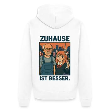Peter Listless in Japan – Home is better - Unisex Premium Organic Zip Hoodie - white - Back - Thijin (182cm)