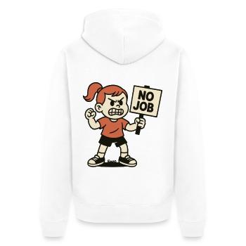 PAS D’EMPLOI – Enfant en colère avec une pancarte de protestation - Veste à capuche bio Premium Unisexe - blanc - Dos - Thijin (182cm)