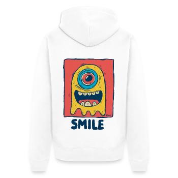 Grinse Monster mit guter Laune - Unisex Premium Bio Zip Hoodie - Weiß - Hinten - Thijin (182cm)