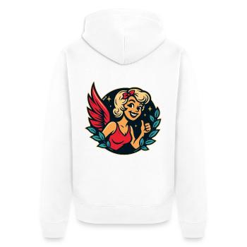 Retro Angels – Pouces en l’air avec ailes et brillance - Veste à capuche bio Premium Unisexe - blanc - Dos - Thijin (182cm)