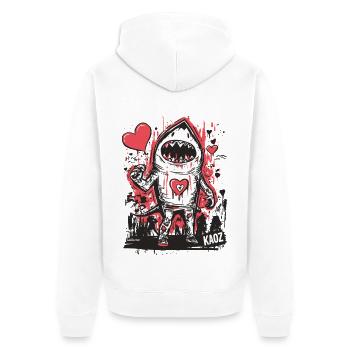 Hai Monster mit Herz in rot und schwarz - Unisex Premium Bio Zip Hoodie - Weiß - Hinten - Thijin (182cm)