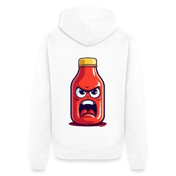 Angry Bottle of Ketchup with Face - Unisex Premium Organic Zip Hoodie - white - Back - Thijin (182cm)