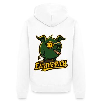 Un cochon riche et drôle dit de manger les riches - Veste à capuche bio Premium Unisexe - blanc - Dos - Thijin (182cm)
