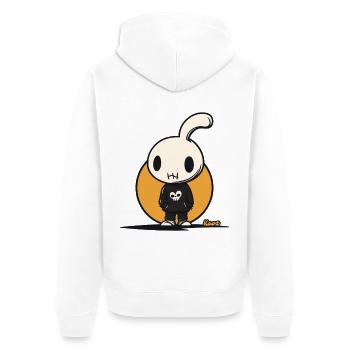 Cooler Hase mit Totenkopf Pulli Cartoon - Unisex Premium Bio Zip Hoodie - Weiß - Hinten - Thijin (182cm)