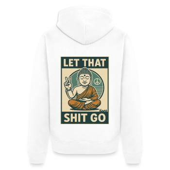 Meditierender Buddha mit frechem Spruch Design - Unisex Premium Bio Zip Hoodie - Weiß - Hinten - Thijin (182cm)
