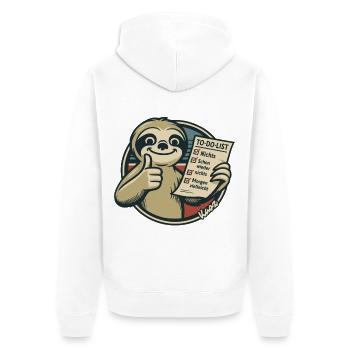 Faultier mit To Do Liste für echte Faulpelze - Unisex Premium Bio Zip Hoodie - Weiß - Hinten - Thijin (182cm)
