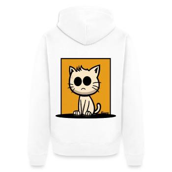 Katze mit großen Augen auf orangem Grund - Unisex Premium Bio Zip Hoodie - Weiß - Hinten - Thijin (182cm)