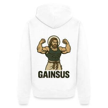 Muscular saint with bodybuilder pose - Unisex Premium Organic Zip Hoodie - white - Back - Thijin (182cm)