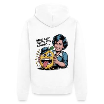 10080 woman squeezing a male lemon - Unisex Premium Organic Zip Hoodie - white - Back - Thijin (182cm)