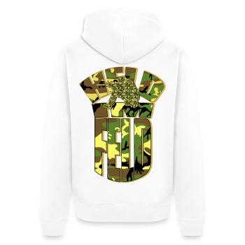 Held im Feld - Soldat Camouflage Gotcha Paintball - Unisex Premium Bio Zip Hoodie - Weiß - Hinten - Thijin (182cm)
