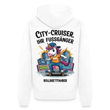 Skater Unicorn Urban - Unisex Premium Organic Zip Hoodie - white - Back - Thijin (182cm)
