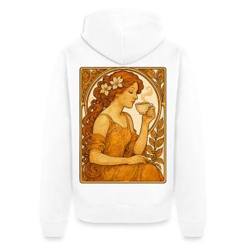 Cadeau de chemise café vintage Pin-Up Art nouveau - Veste à capuche bio Premium Unisexe - blanc - Dos - Thijin (182cm)