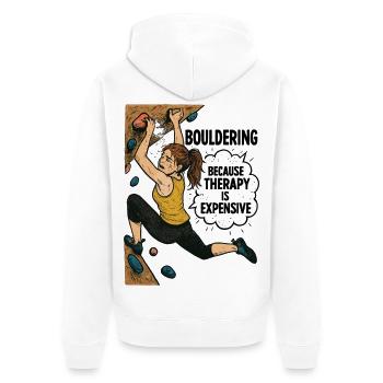 Bouldern statt Therapie – Lustiges Kletter Shirt - Unisex Premium Bio Zip Hoodie - Weiß - Hinten - Thijin (182cm)
