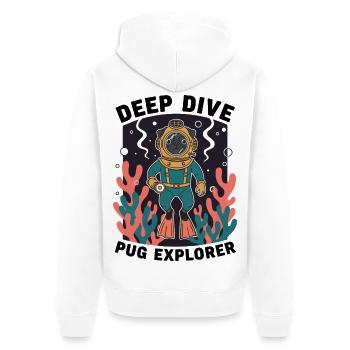 Deep Dive Pug Explorer Pug Diver - Unisex Premium Bio Zip Hoodie - Weiß - Hinten - Thijin (182cm)
