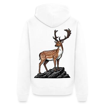 Majestätischer Gefleckter Hirsch Wilde Naturfelsen - Unisex Premium Bio Zip Hoodie - Weiß - Hinten - Thijin (182cm)