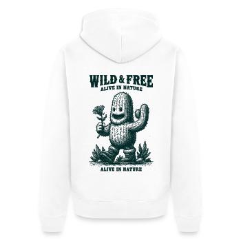 WILD & FREE: Living in nature - Unisex Premium Organic Zip Hoodie - white - Back - Thijin (182cm)