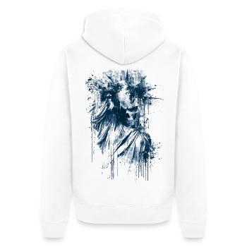 Indigo-Drapierte Göttin Tropfenstil - Unisex Premium Bio Zip Hoodie - Weiß - Hinten - Thijin (182cm)