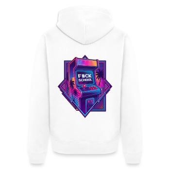 Borne d’arcade rétro - F#CK SCHOOL Synthwave - Veste à capuche bio Premium Unisexe - blanc - Dos - Thijin (182cm)