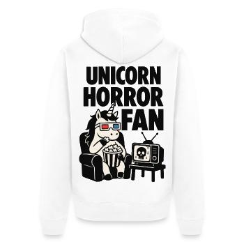 Unicorn Horror Fan – Einhorn beim Filmabend - Unisex Premium Bio Zip Hoodie - Weiß - Hinten - Thijin (182cm)