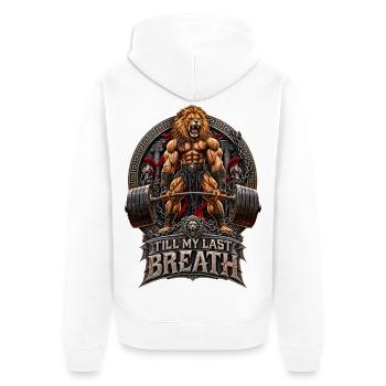 Löwe Gewichtheben Training Spruch - Unisex Premium Bio Zip Hoodie - Weiß - Hinten - Thijin (182cm)