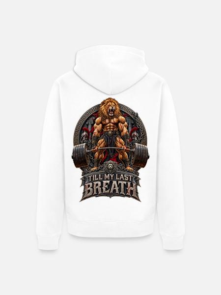 Löwe Gewichtheben Training Spruch - Unisex Premium Bio Zip Hoodie - Weiß