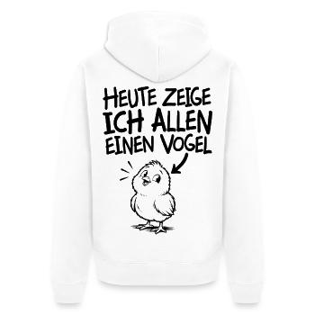 Lustiger Spruch Heute zeige ich allen einen Vogel - Unisex Premium Bio Zip Hoodie - Weiß - Hinten - Thijin (182cm)