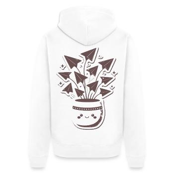 Papierflieger Blütenstrauß Topf - Unisex Premium Bio Zip Hoodie - Weiß - Hinten - Thijin (182cm)