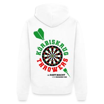 Körbiskrug Throwers  - Unisex Premium Bio Zip Hoodie - Weiß - Hinten - Thijin (182cm)