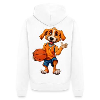 Hunde Basketball / Basketballspieler Hündchen - Unisex Premium Bio Zip Hoodie - Weiß - Hinten - Thijin (182cm)