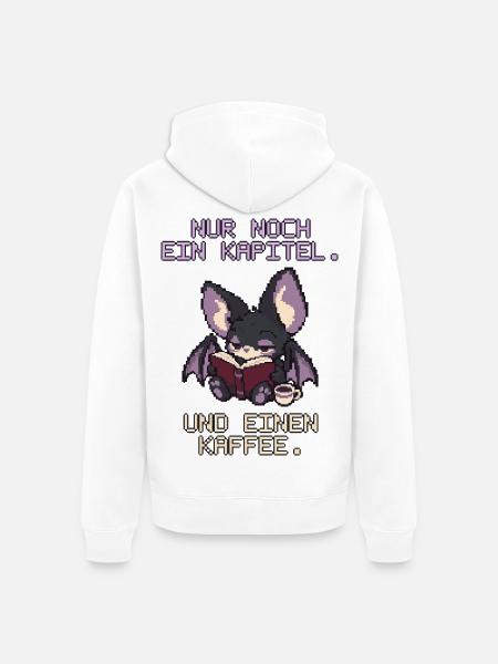 Lesende Fledermaus mit Kaffee Pixel Art - Unisex Premium Bio Zip Hoodie - Weiß