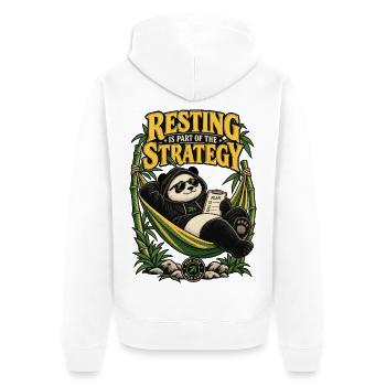 RobVibe Wild Club – Panda-Strategie - Unisex Premium Bio Zip Hoodie - Weiß - Hinten - Thijin (182cm)