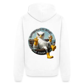 Böse Möwen - Fuck the System  - Unisex Premium Bio Zip Hoodie - Weiß - Hinten - Thijin (182cm)