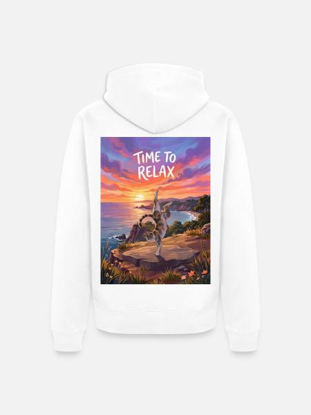 Time to Relax - Yoga Cat - Unisex Premium Bio Zip Hoodie - Weiß